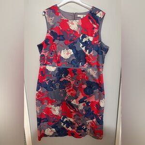 Boden Red and Blue Abstract Sheath Dress Size 18 Long